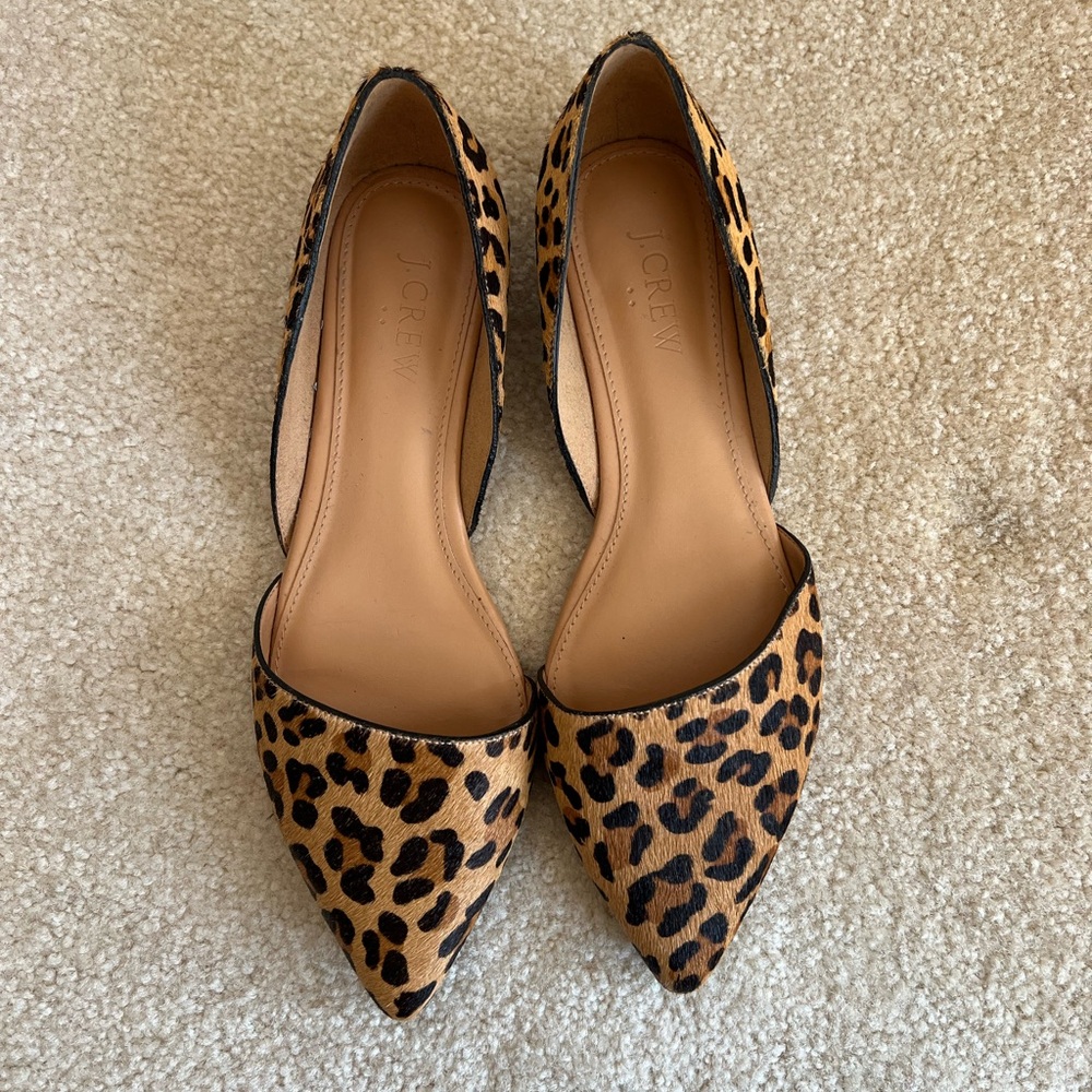 J Crew leopard print calf hair d’Orsay pointed toes flats